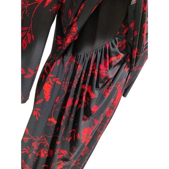 Lauren Ralph Lauren Dress 16 Surplice Jersey Faux Wrap Black Red Midi - Picture 8 of 15